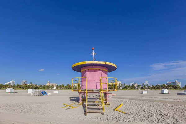 Ratownik Kabiny Pustej Plaży Miami Beach Florida Stany Zjednoczone Ameryki — Zdjęcie stockowe