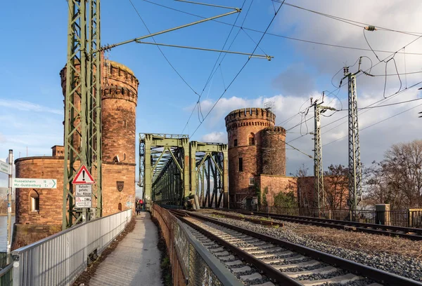Ιστορική Σιδηροδρομική Γέφυρα Στο Μάιντς Γερμανία — Φωτογραφία Αρχείου