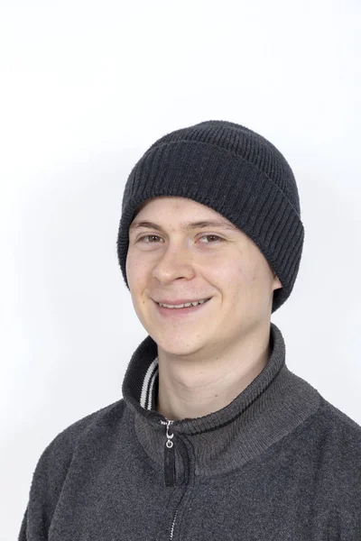 Portrait Young Man Wooly Hat — Stock Photo, Image