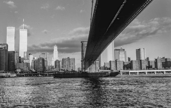 Torri Gemelle New York Tramonto Con Skyline — Foto Stock