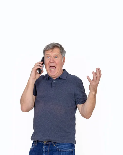 Człowiek Pomocą Swojego Telefonu Komórkowego Rozmowę — Zdjęcie stockowe