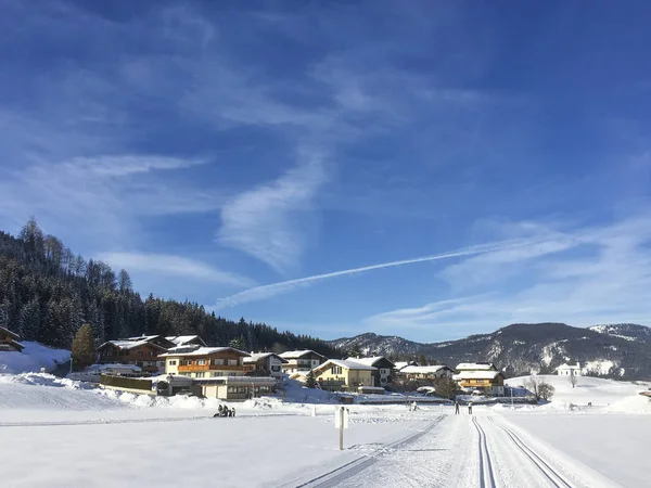 Trilha Para Esqui Cross Country Com Paisagem Neve Inverno Cênica — Fotografia de Stock