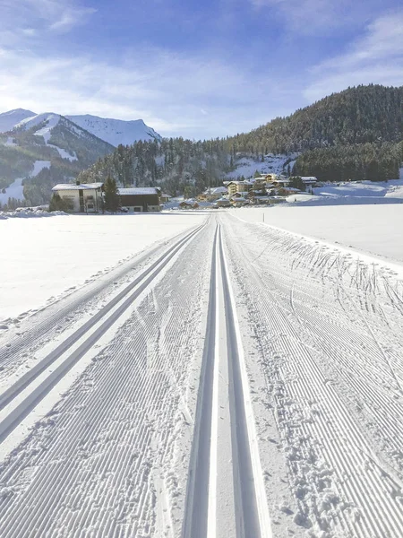 Trail Cross Country Skiing Scenic Winter Snow Landscape Tirol Achenkirch — Stock Photo, Image