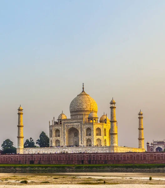 Taj Mahal Desde Río Yamuna Atardecer — Foto de Stock