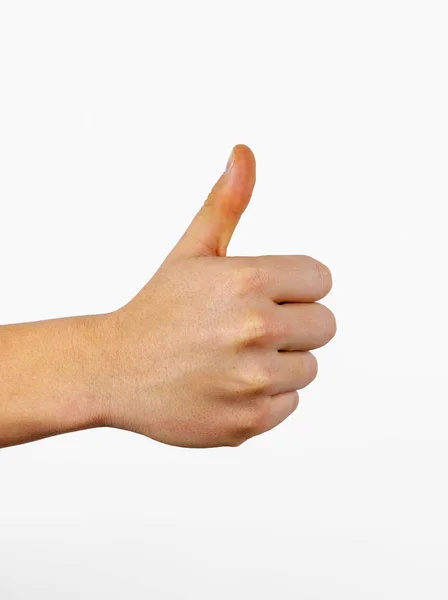 Closeup Male Hand Showing Thumbs Sign White Background — Stock Photo, Image