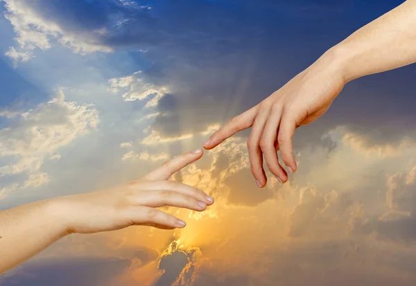 Two Hands Light Background Replica Plot Michelangelo Creation Adam Royalty Free Stock Images