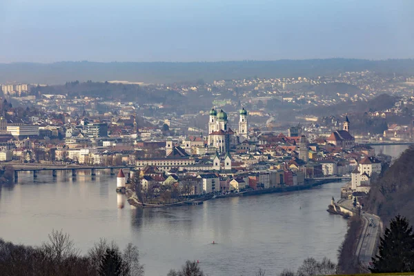View to Passau with river Inn and Danube — Stock Photo, Image