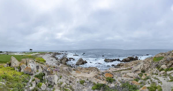 Paisagem de praia cênica com rochas em Pebble Beach, Califórnia — Fotografia de Stock