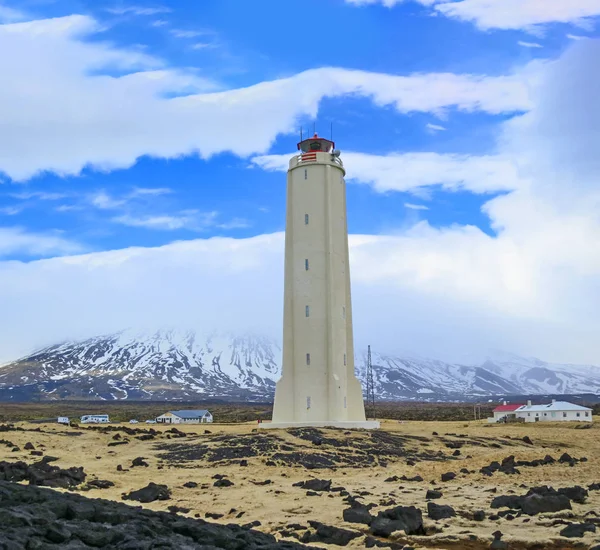 Λευκός Φάρος Malarrif Στο Νησί Σναποέλκνες Ισλανδία — Φωτογραφία Αρχείου