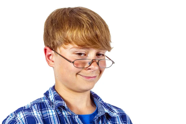 Gelukkig lachend jonge tiener met glazen Rechtenvrije Stockfoto's