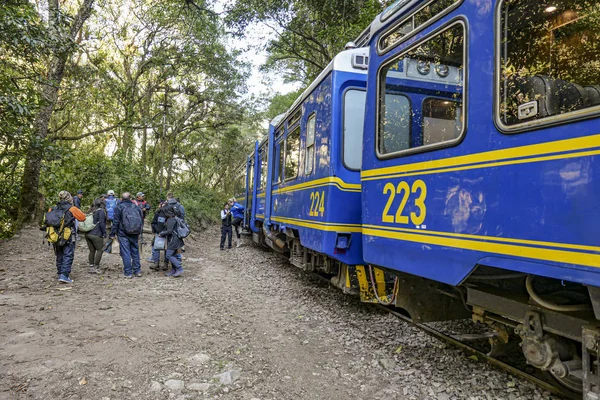 Peru Rail Expedition train travelling from Ollantaytambo to Mach — Stock Photo, Image