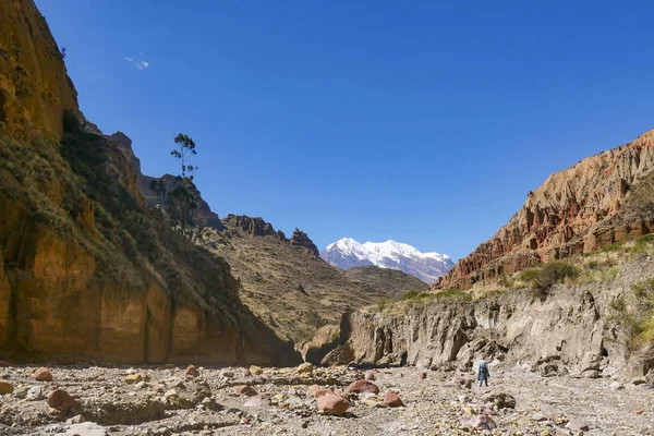 Vallei van de geesten (Valle de Las Animas), Illimani berg als ba — Stockfoto
