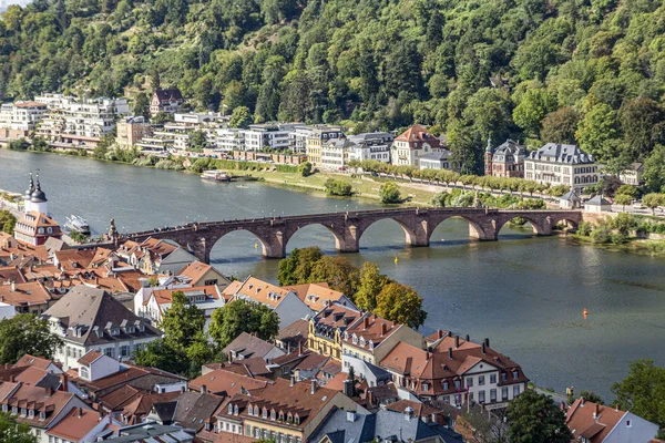 Panoramic view with old bridge to Heidelberg — Stock Photo, Image