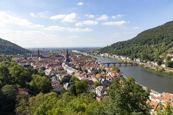 Panoramic view with old bridge to Heidelberg — Stock Photo, Image