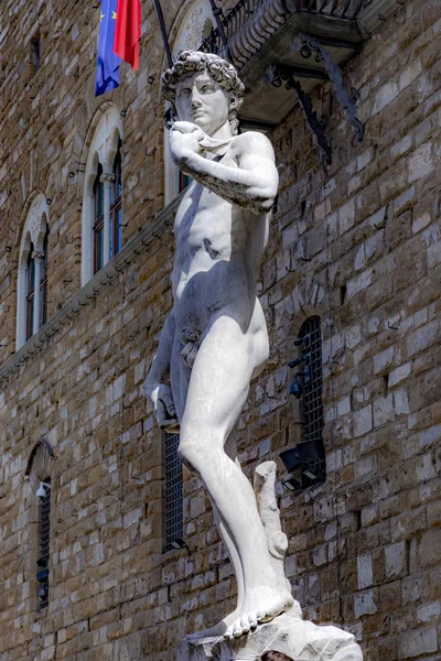 Michelangelo Dávid-szobra a Piazza della Signori-n — Stock Fotó