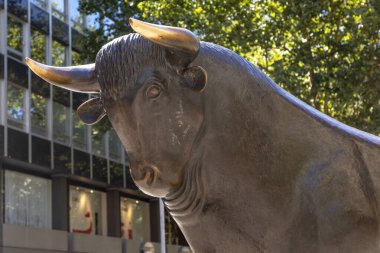 Bull sculpture in front of Frankfurt Stock Exchange building Bul clipart