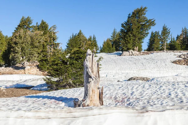 snow on Mount Lassen in the Lassen volcanic national Park, USA