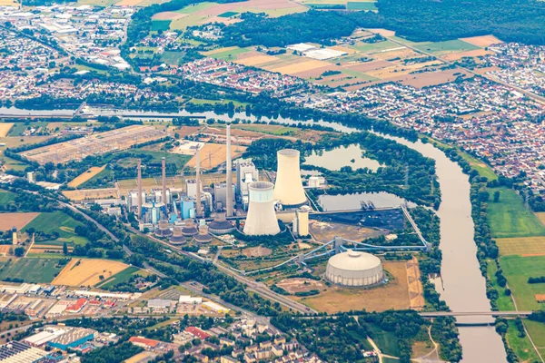 Antenn Från Kraftverket Grosskrotzenburg Main River Tyskland Hessen — Stockfoto