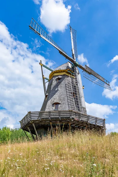 Windmill Rural Landscape Germany Blue Cloudy Sky — Stock Photo, Image