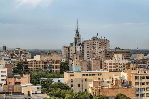 Vista Para Cidade Mendoza Pôr Sol Com Nuvens Escuras Área — Fotografia de Stock