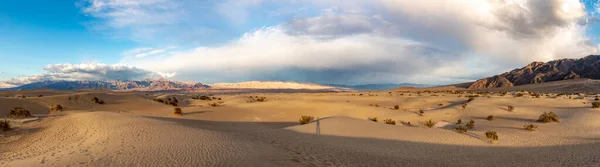 Красивые Квартиры Mesquite Долине Смерти Пустыни Лучах Заката — стоковое фото