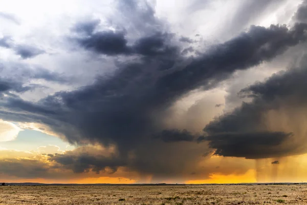 Large Powerful Tornadic Supercell Storm Moving Great Plains Sunset Setting — Stock Photo, Image