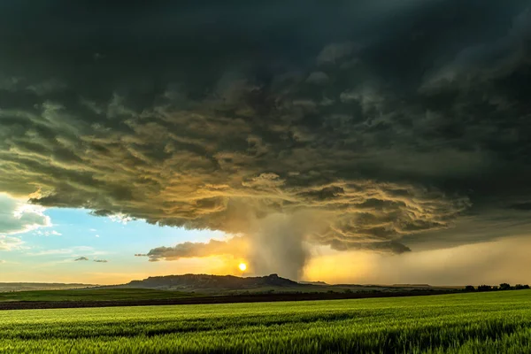 Panorama Massiv Mesocyklon Väder Supercell Som Pre Tornado Skede Passerar — Stockfoto