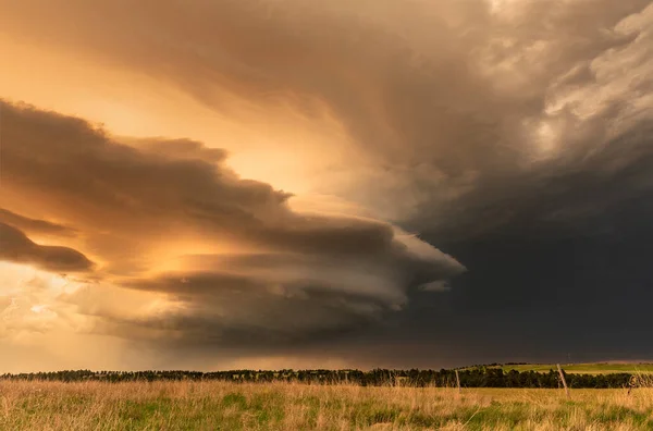 Panorama Massiv Mesocyklon Väder Supercell Som Pre Tornado Skede Passerar — Stockfoto