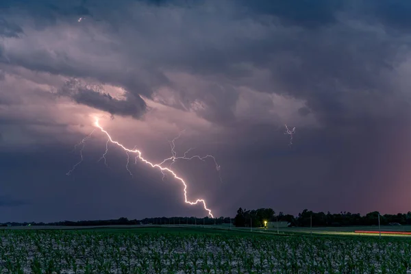 Lightning Storm Great Plains Provides Dramatic Light Show Nigh — Stock Photo, Image