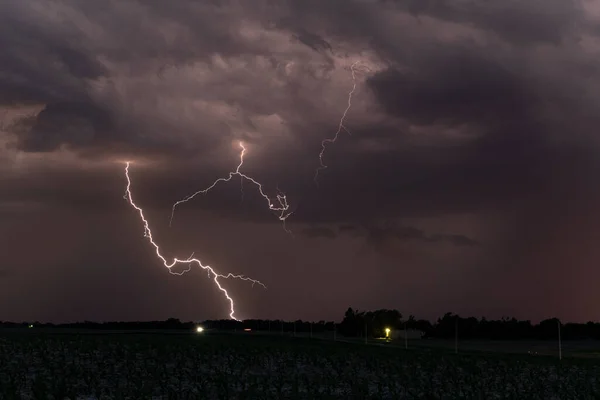 Lightning Storm Great Plains Provides Dramatic Light Show Nigh — Stock Photo, Image