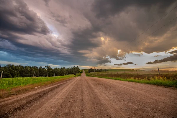 Bild Einer Klassischen Feldstraße Hinterland Mittleren Westen Mit Einer Perspektive — Stockfoto