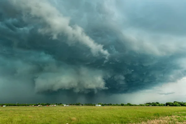 Panorama Einer Massiven Mesozyklonen Wettersuperzelle Die Eine Vortornado Stufe Darstellt — Stockfoto