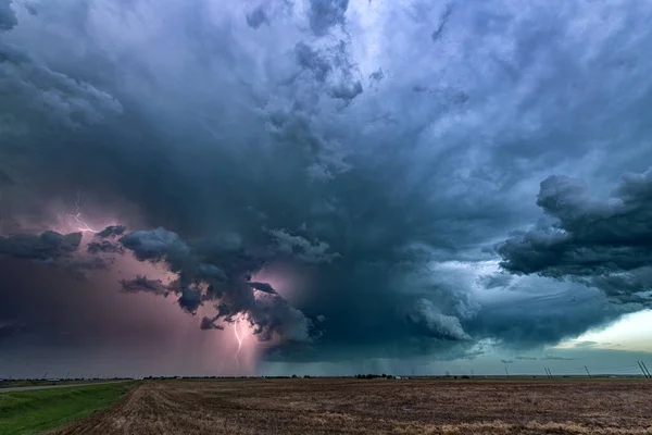 Mesocyklon Väder Supercell Som Pre Tornado Skede Passerar Över Stora — Stockfoto