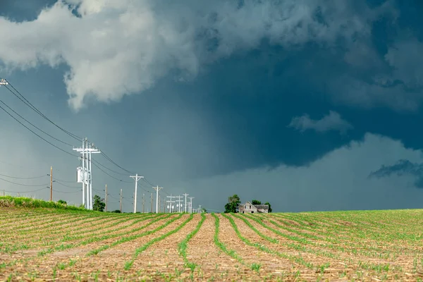 Panorama Massive Storm System Which Pre Tornado Stage Passing Farm — Stock Photo, Image