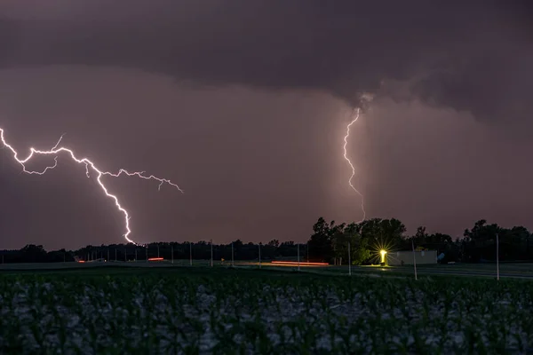 Een Bliksemstorm Great Plains Zorgt Voor Een Dramatische Lichtshow Het — Stockfoto