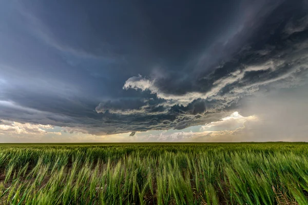 Panorama Sistema Tempestade Maciça Que Uma Fase Pré Tornado Passa — Fotografia de Stock