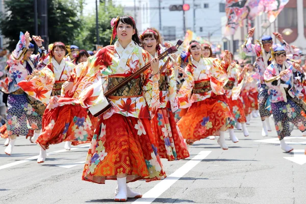 Kagawa Japão Julho 2018 Artistas Japoneses Dançando Famoso Yosakoi Festival — Fotografia de Stock