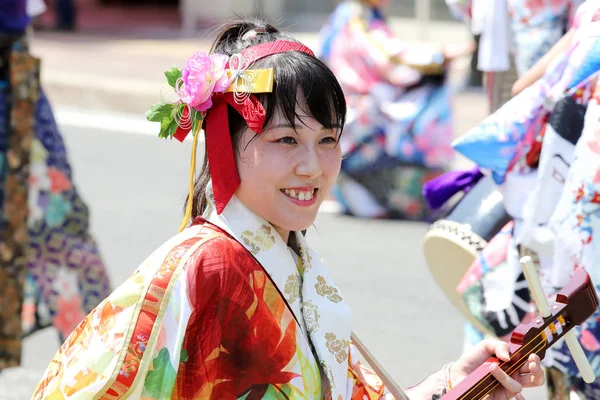 Kagawa Japan July 2018 Japanese Performers Dancing Famous Yosakoi Festival — Stock Photo, Image