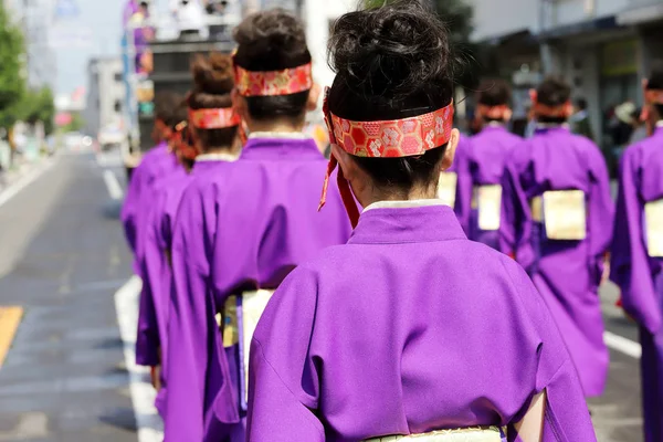 Artistas Japoneses Bailando Famoso Festival Yosakoi Evento Público Anual Gratuito — Foto de Stock