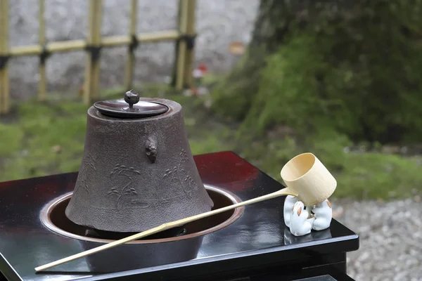 Thee Set Voor Traditionele Japanse Groene Theeceremonie Ijzeren Pot Pollepel — Stockfoto