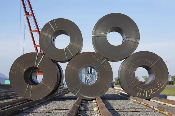 Pilha Rolos Chapa Ferro Indústria Siderúrgica — Fotografia de Stock