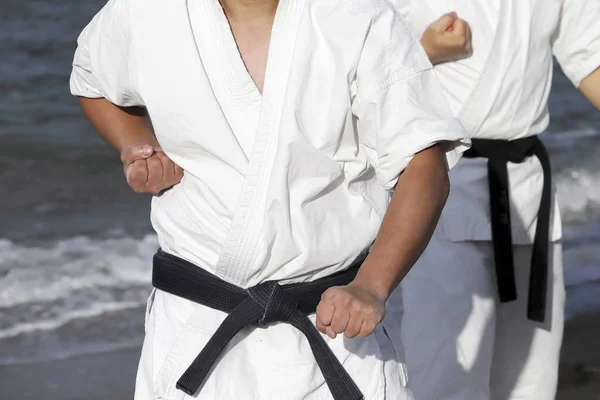 Japanese Karate Martial Arts Training Beach — Stock Photo, Image