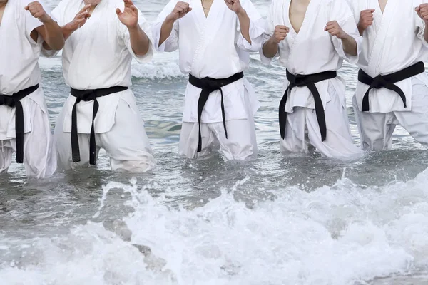 Giapponese Karate Arti Marziali Formazione Spiaggia — Foto Stock