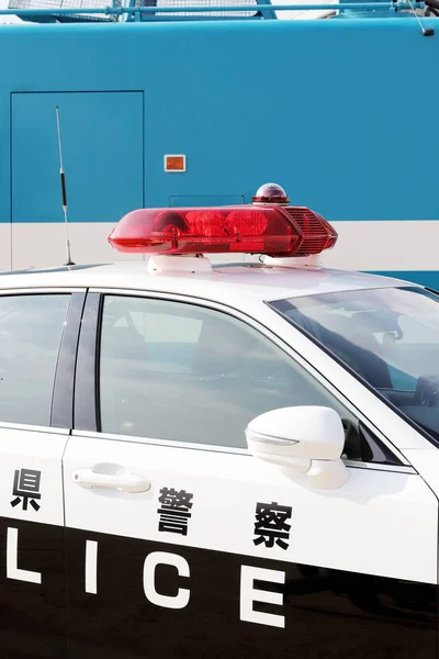 Closeup Corpo Carro Polícia Japonês Japonês Está Escrito Police Sinal — Fotografia de Stock