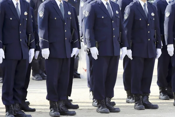 Japońscy Policjanci Stoją Rzędzie Uwaga — Zdjęcie stockowe