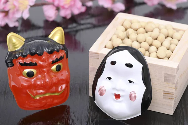 Japanse Traditionele Gebeurtenis Sojabonen Masker Van Demon Worden Gebruikt Een — Stockfoto