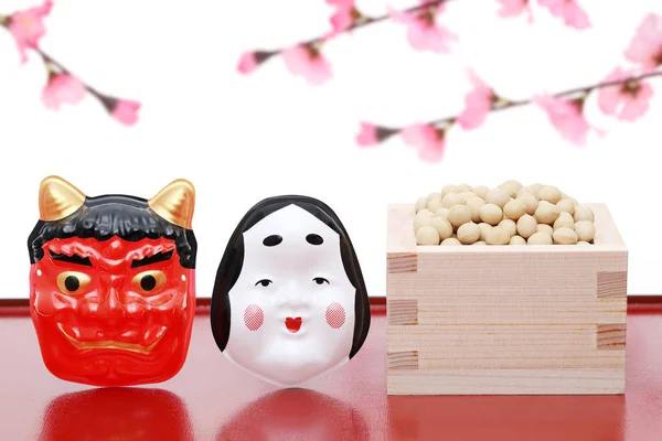 Japansk Traditionell Händelse Sojabönor Och Mask Demon Används Årlig Händelse — Stockfoto