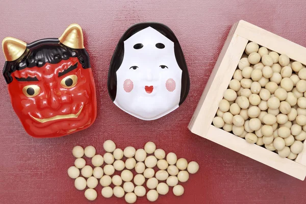 Japon Geleneksel Olay Soya Fasulyesi Iblis Maskesi Yıllık Olay Setsubun — Stok fotoğraf