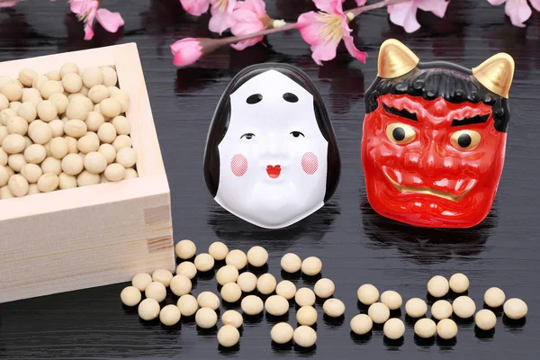 Japon Geleneksel Olay Soya Fasulyesi Iblis Maskesi Yıllık Olay Setsubun — Stok fotoğraf