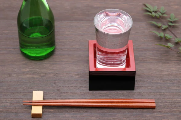 Japanese Wooden Box Masu Sake Wooden Table — Stok fotoğraf